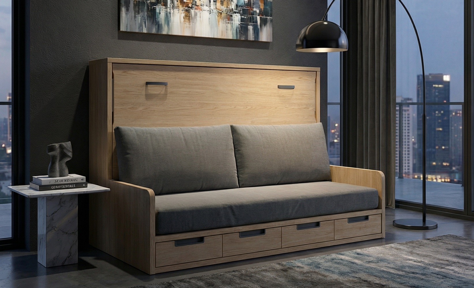 Cama matrimonio abatible con sofá 150