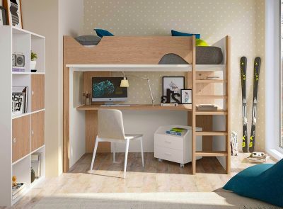 CAMA ALTA CON ESCRITORIO F206-180. - Muebles de Tena