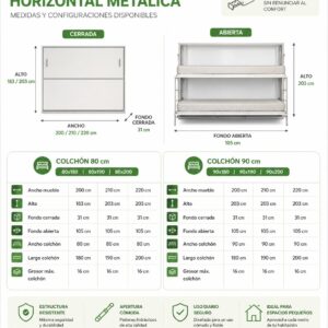 Medidas de litera abatible horizontal NYC metálica