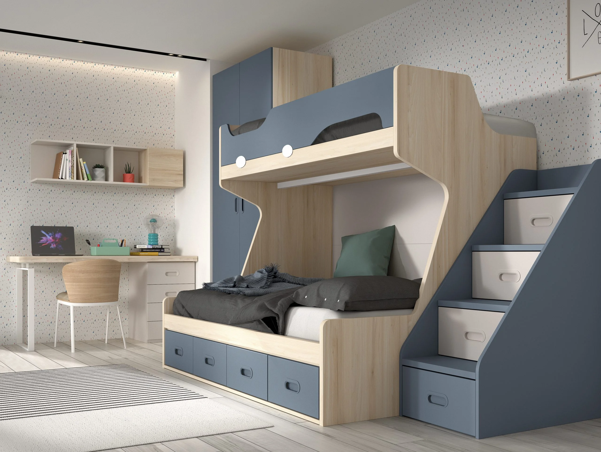 Litera matrimonio F211 con cama inferior 135 y cajones