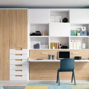 CAMA ABATIBLE CON LIBRERIA Y ARMARIO LATERAL FORMAS.
