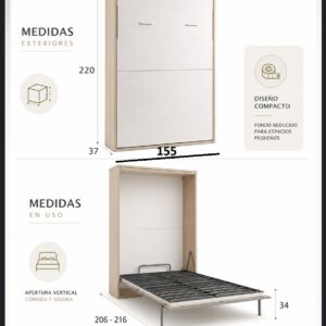Medidas de cama abatible vertical de matrimonio de fondo reducido