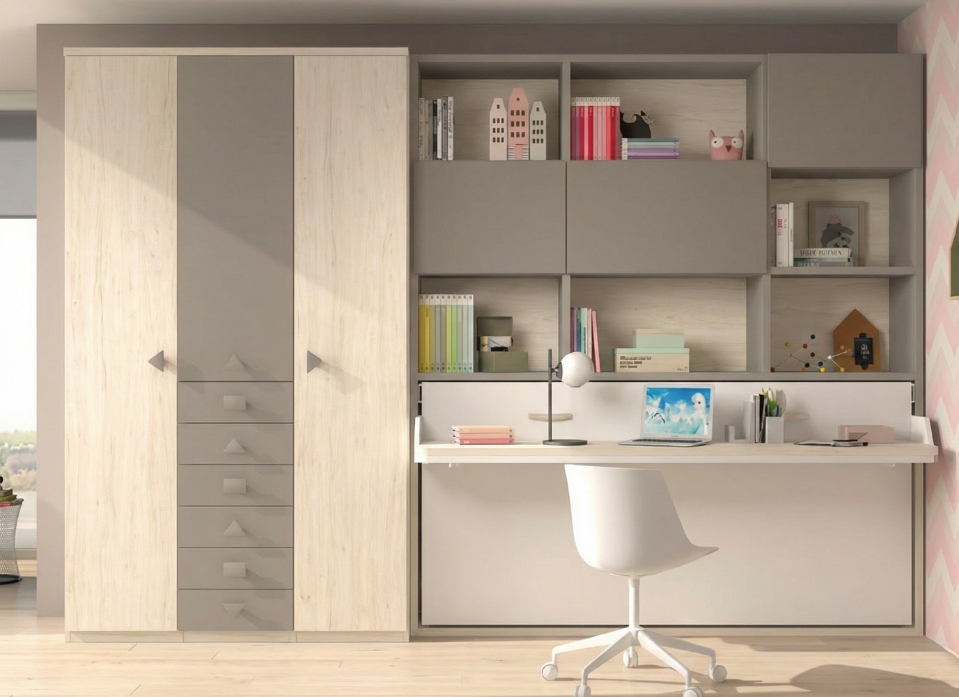 HABITACION CON CAMA ABATIBLE Y ARMARIO