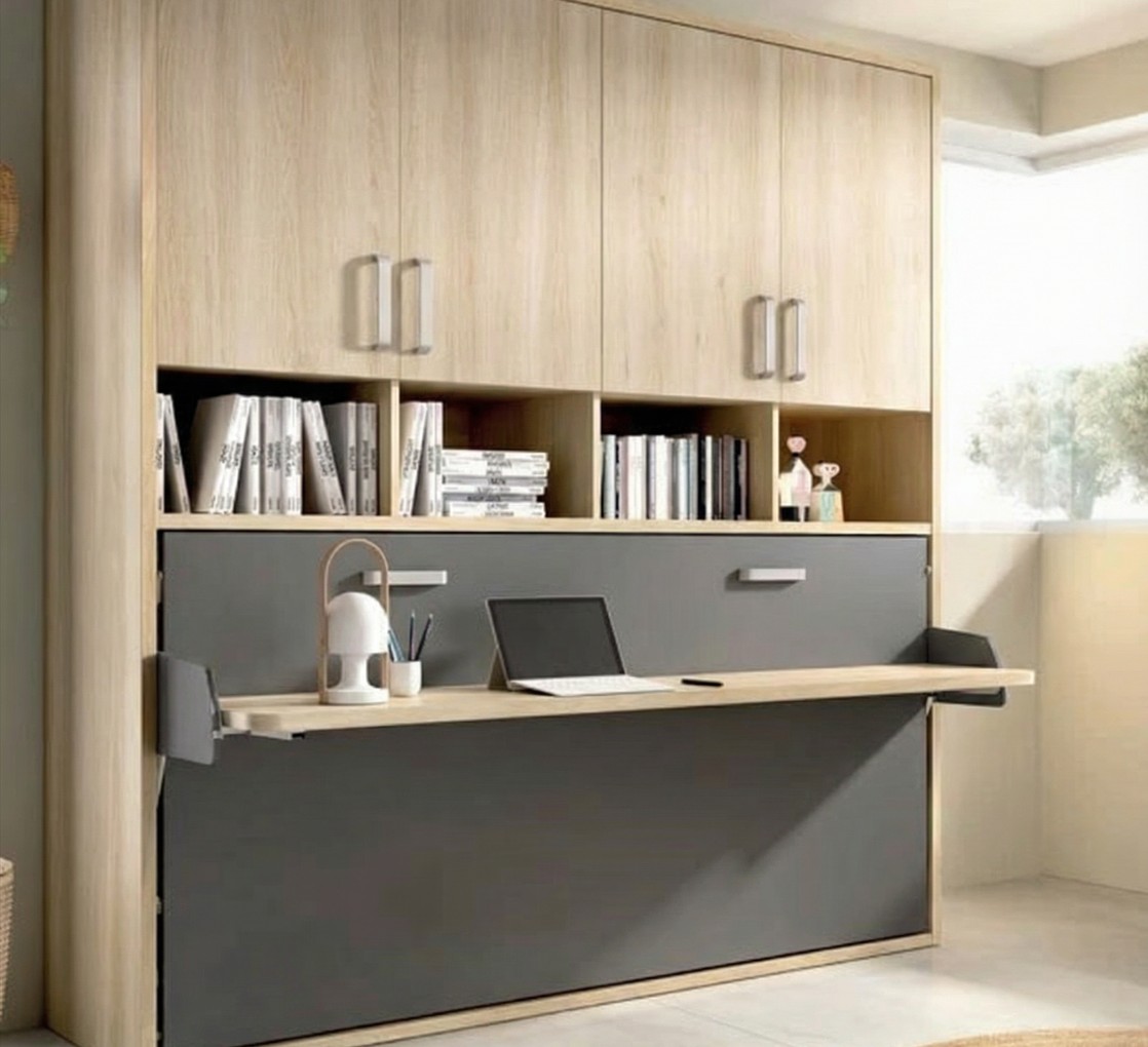 Cama abatible con armario superior 105.