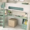 Cama alta con escritorio RMB en blanco y menta