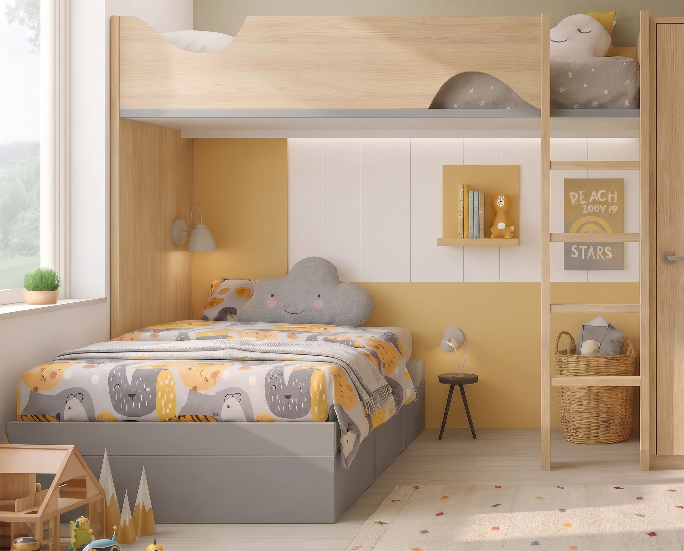 Litera en L con canapé inferior para dormitorio juvenil