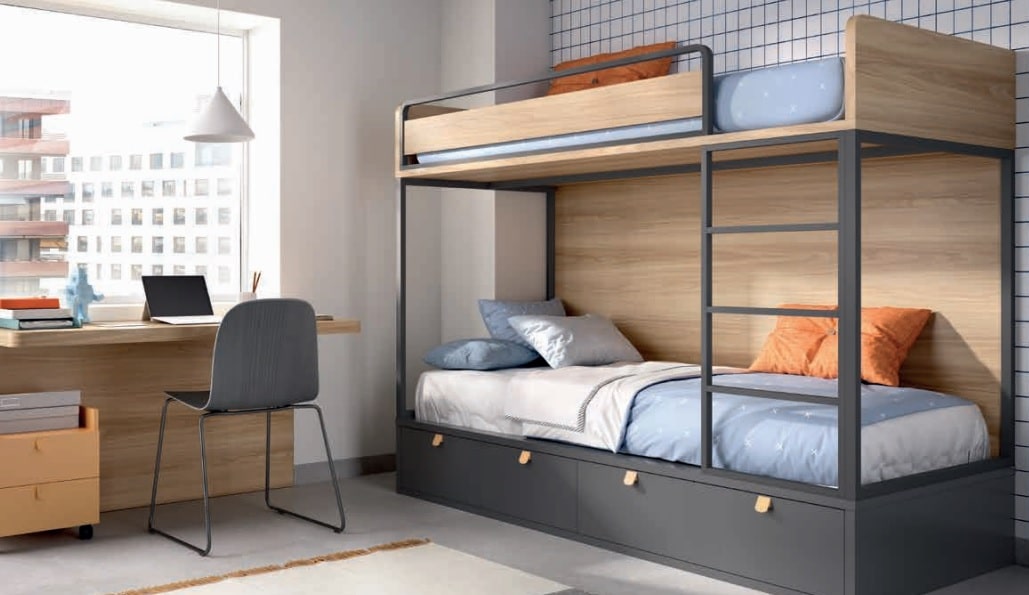 litera juvenil 90x190 con escritorio en habitación moderna