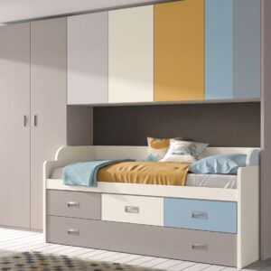 Dormitorio puente juvenil WIN - detalle del armario y altillo