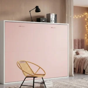 Cama abatible horizontal de matrimonio cerrada en forma de mueble lacado