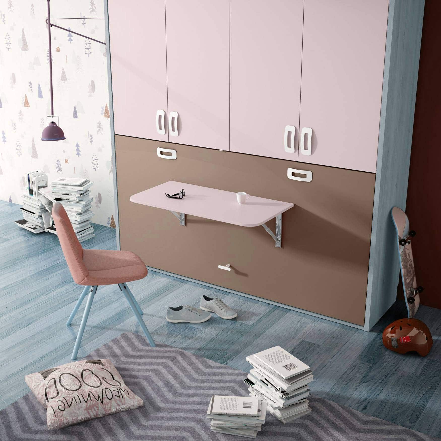 CAMA ABATIBLE CON ARMARIO Y ESCRITORIO - Muebles de Tena