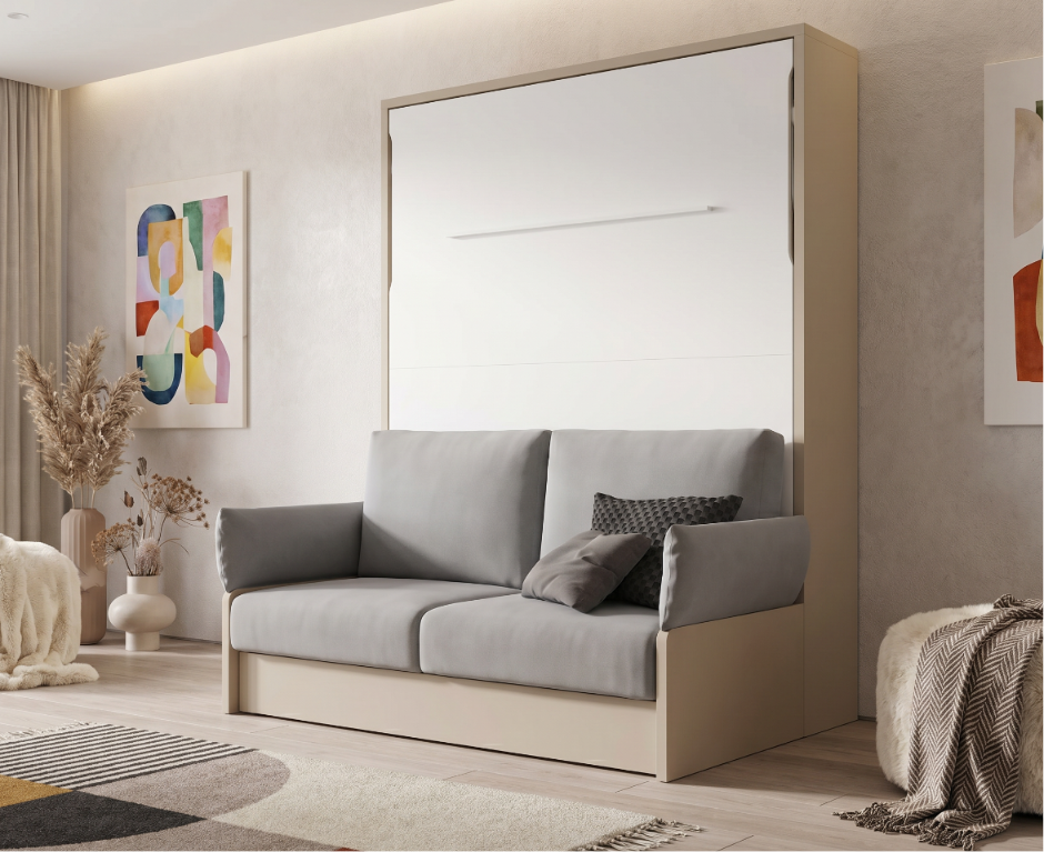 Cama abatible de matrimonio con sofa EOS cerrada en acabado claro