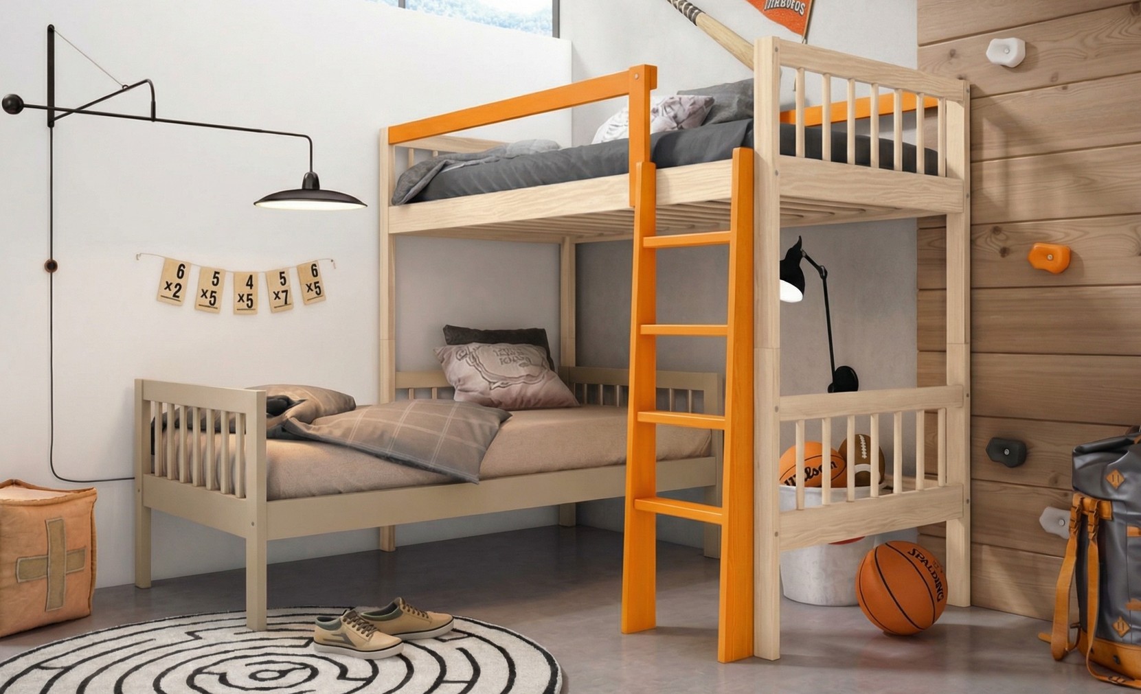 LITERA EN L MACIZA MADERA NATURAL FUTURE.