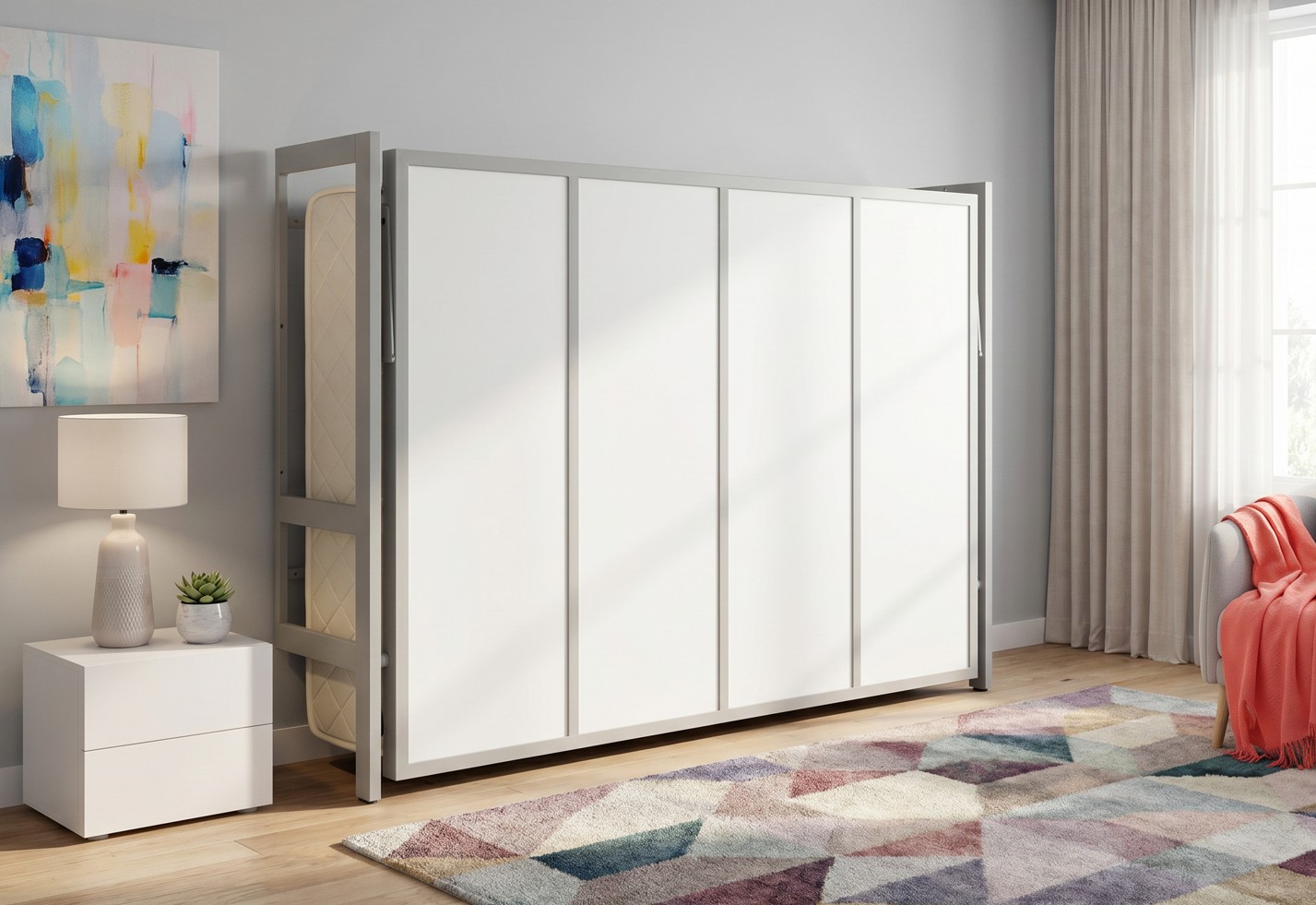 Cama abatible horizontal de matrimonio 135x190 con estructura metálica reforzada y fondo reducido