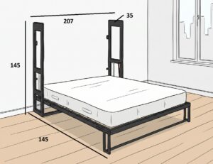 Medidas de cama abatible horizontal de matrimonio 135x190 con estructura metálica y fondo reducido