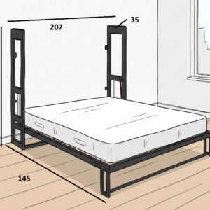 Medidas de cama abatible horizontal de matrimonio 135x190 con estructura metálica y fondo reducido