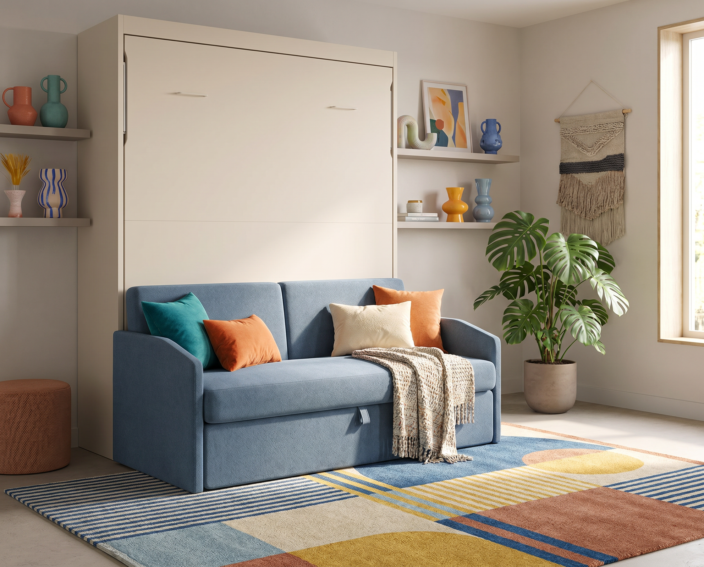 Cama abatible con sofá de matrimonio 135x190 cerrada