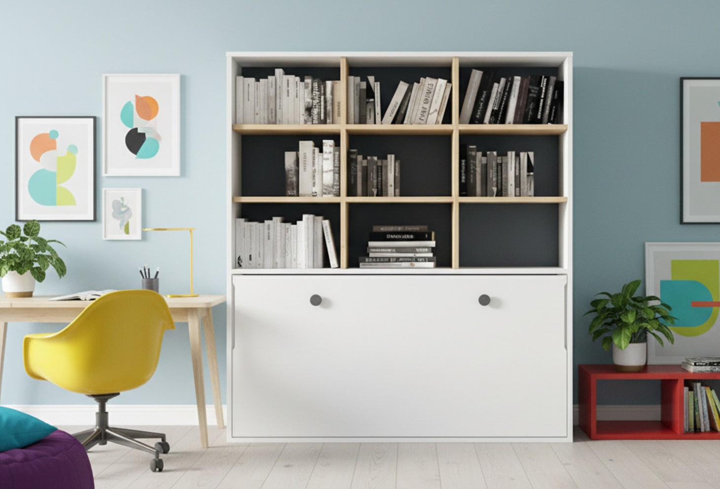 CAMA ABATIBLE CON LIBRERIA SUPERIOR EXPLORA.