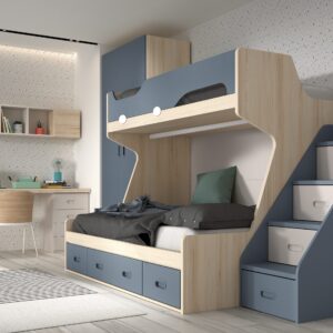 Litera de matrimonio 3 plazas con cajones y escalera integrada modelo Atlantic