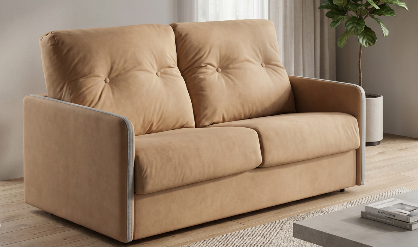 Sofá cama italiano London cerrado en color camel
