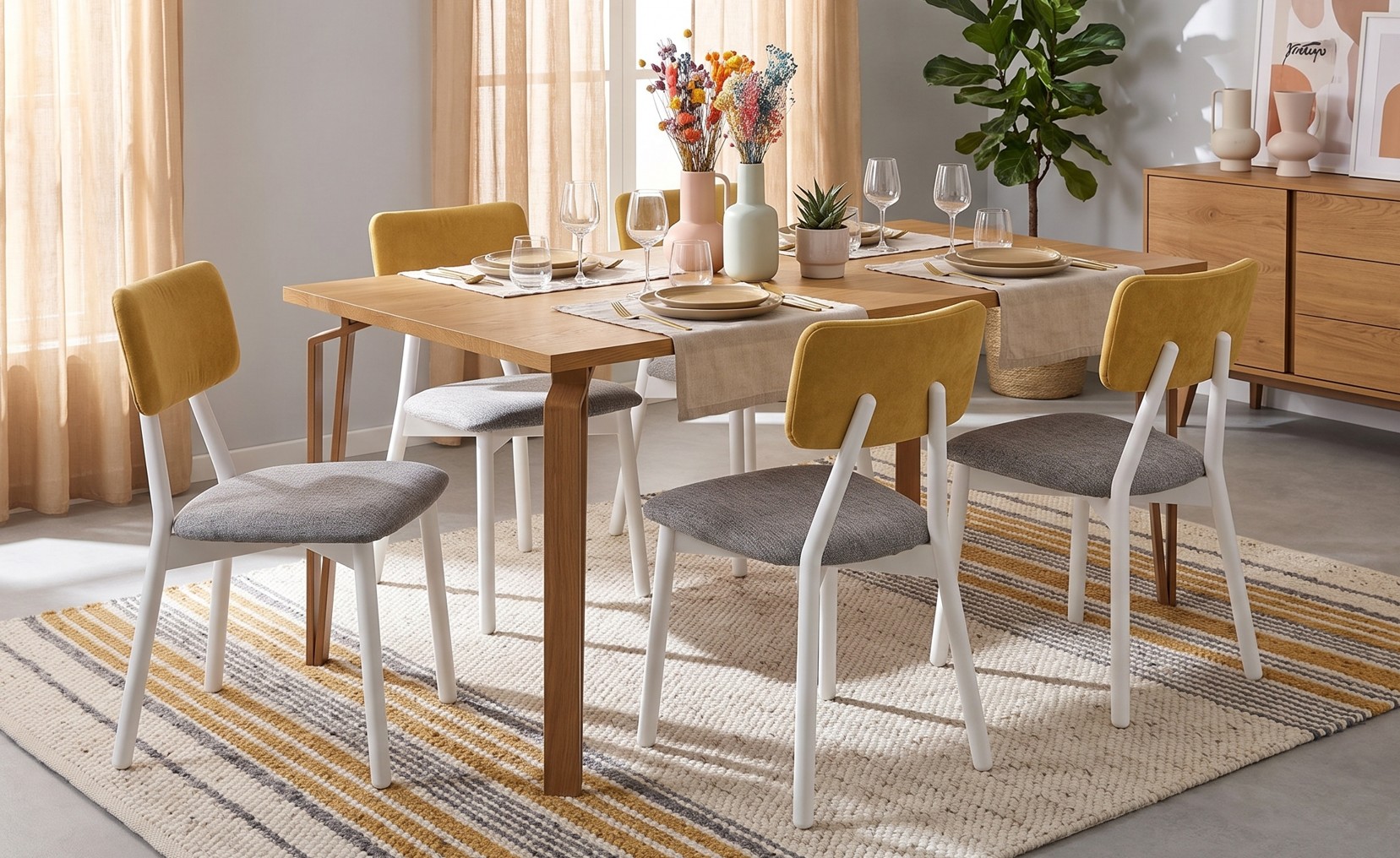 Silla de comedor Tada de Pemi con estructura de haya y patas lacadas en blanco