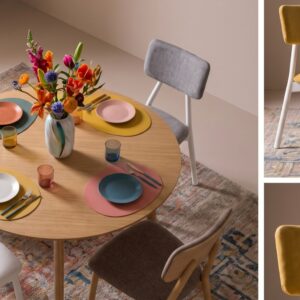 Silla de comedor Tada de Pemi junto a mesa de madera