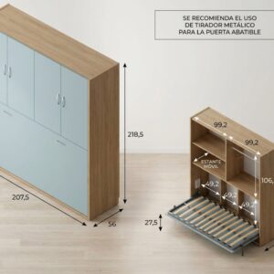 Cama abatible 90x190 LIDER AZOR con armario medidas y distribución interior