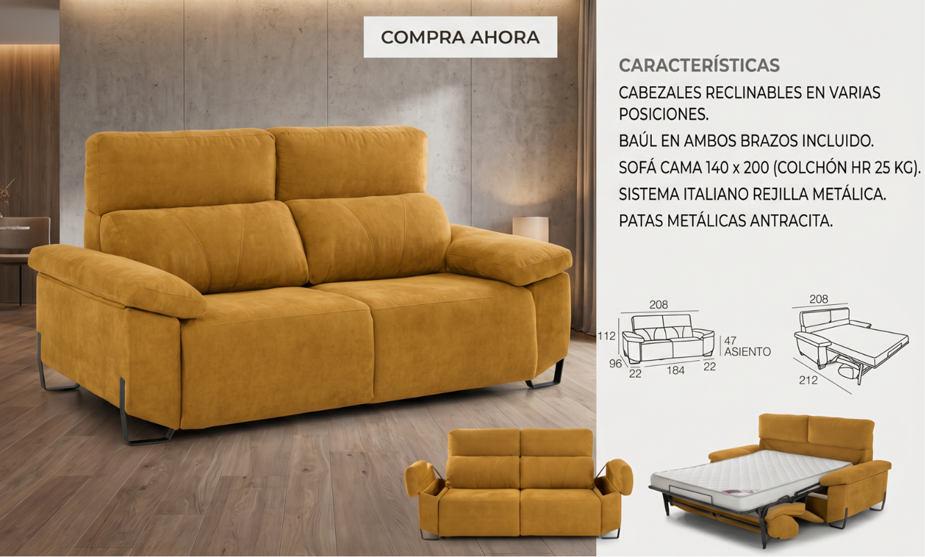 Sofá cama Triana Express 140x200 con apertura italiana