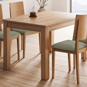 Silla de comedor modelo 45 de haya maciza con asiento tapizado verde