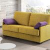 Sofá cama italiano compacto de 120 cm en color mostaza con cojines