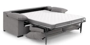 Sofá cama italiano Free abierto en color gris con colchón cómodo para uso diario