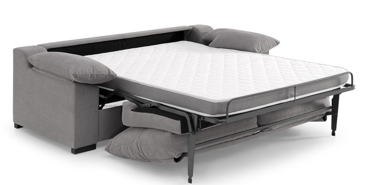 Sofá cama italiano Free abierto en color gris con colchón cómodo para uso diario