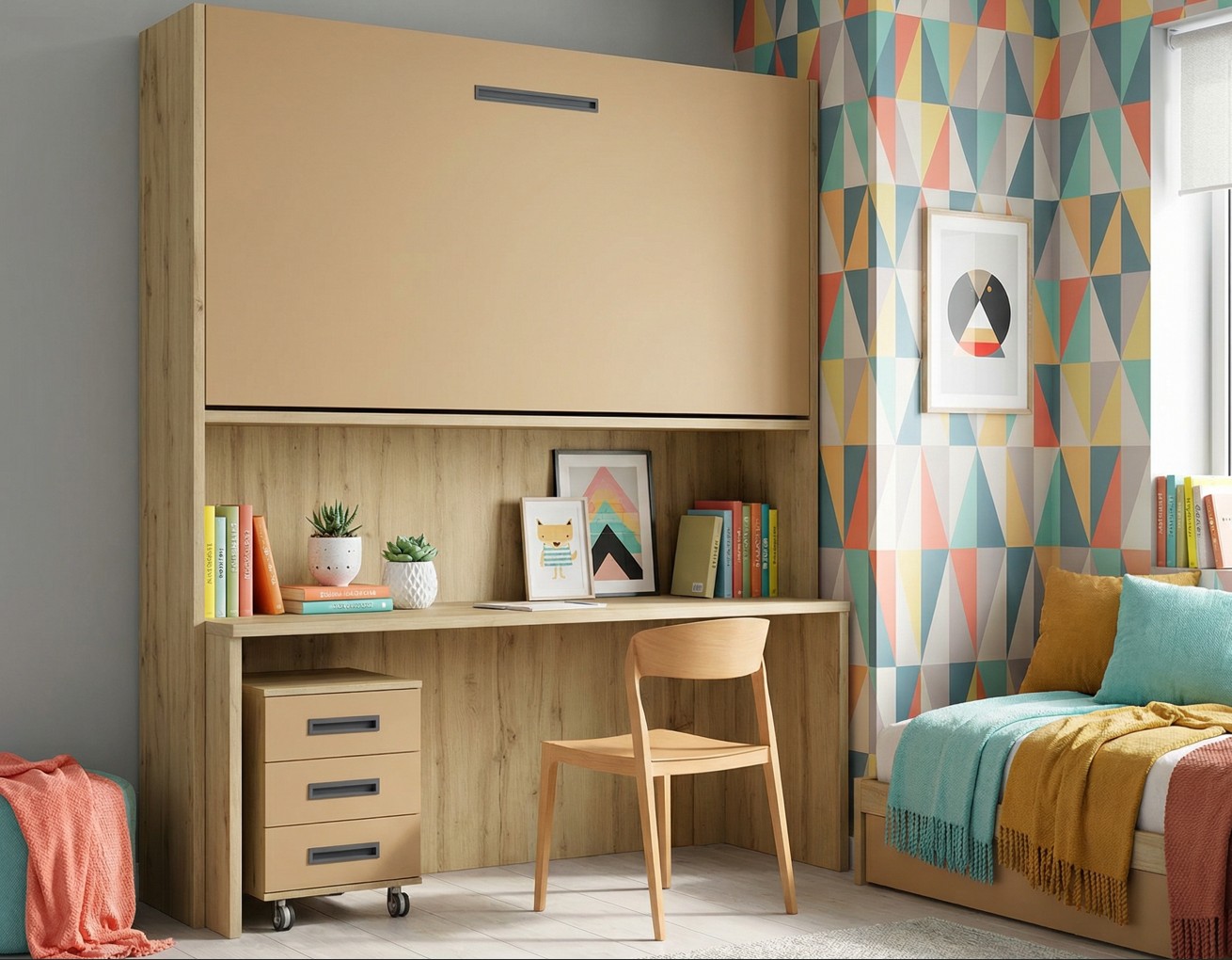 CAMA ALTA ABATIBLE CON ESCRITORIO YBN. - Imagen 4