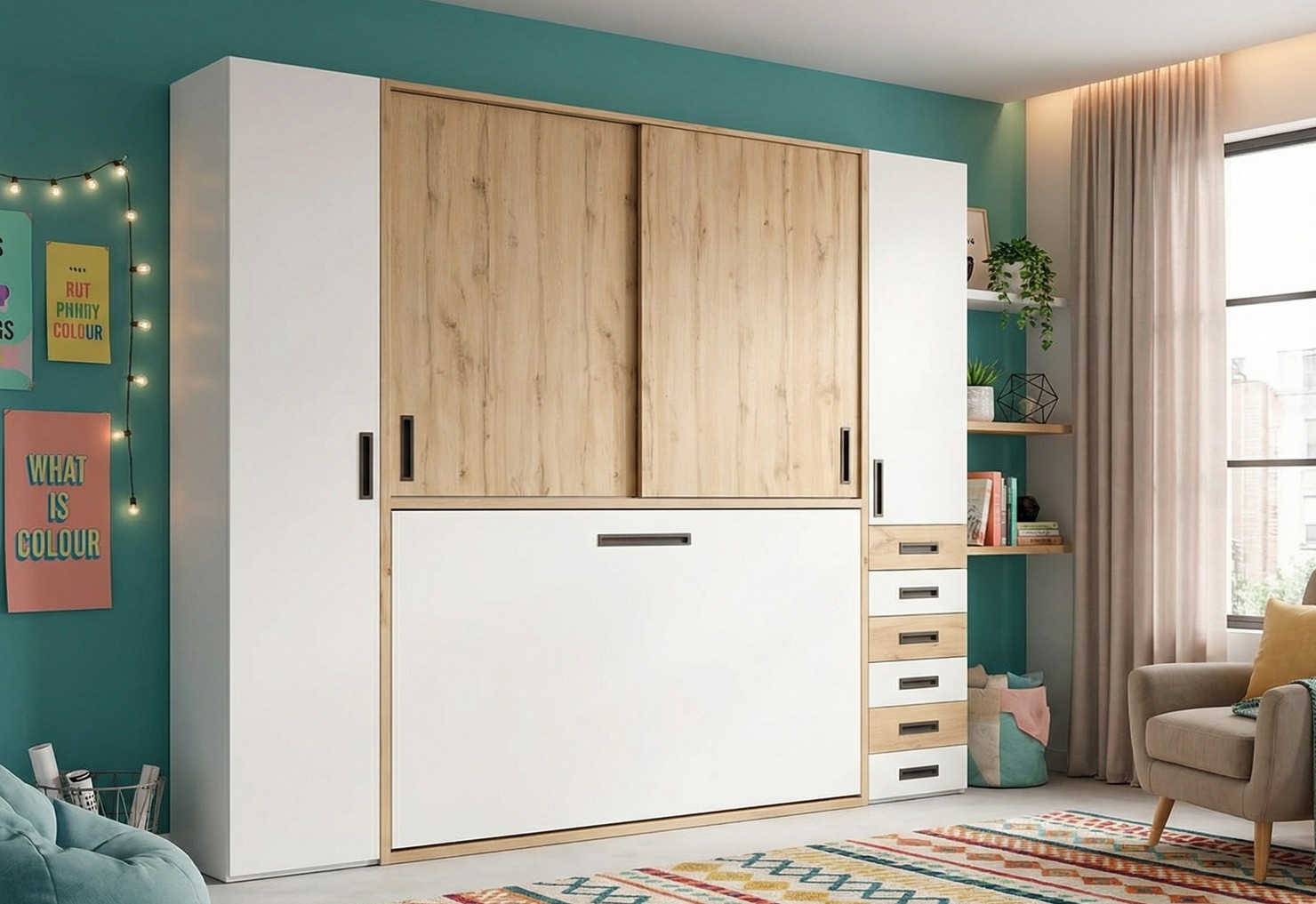 CAMA JUVENIL ABATIBLE CON ARMARIOS YBN.