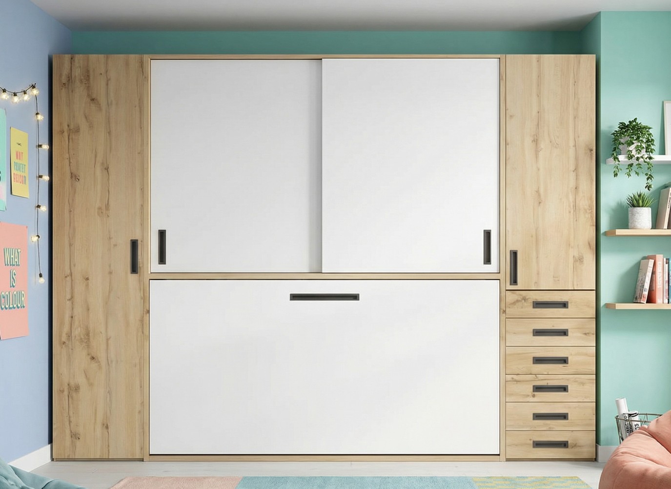 CAMA JUVENIL ABATIBLE CON ARMARIOS YBN. - Imagen 4