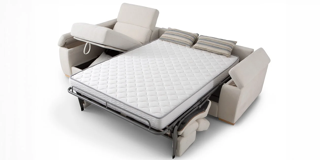 Sofá cama Magnum Elite abierto con cama 140x200 y chaise longue
