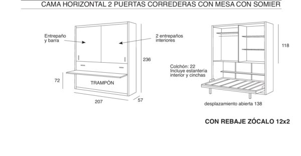 Cama abatible horizontal de 90 con escritorio ybn - Imagen 3