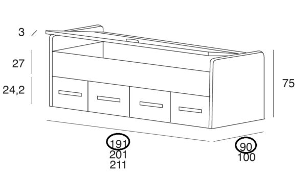 Cama compacta con nido abatible y cajones - Imagen 3