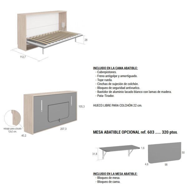 Cama abatible con mesa plegable Junior Up - Imagen 2