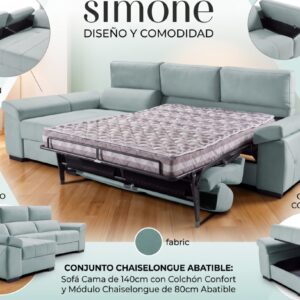 Sofá cama Simonet abierto con cama auxiliar