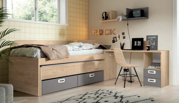 Cama compacta con escritorio junior