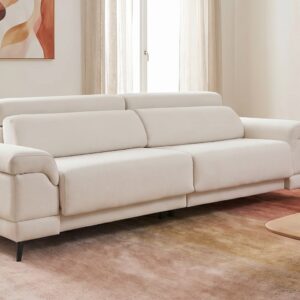 Sofá moderno de tres plazas blanco con patas metálicas – muebles en Badalona
