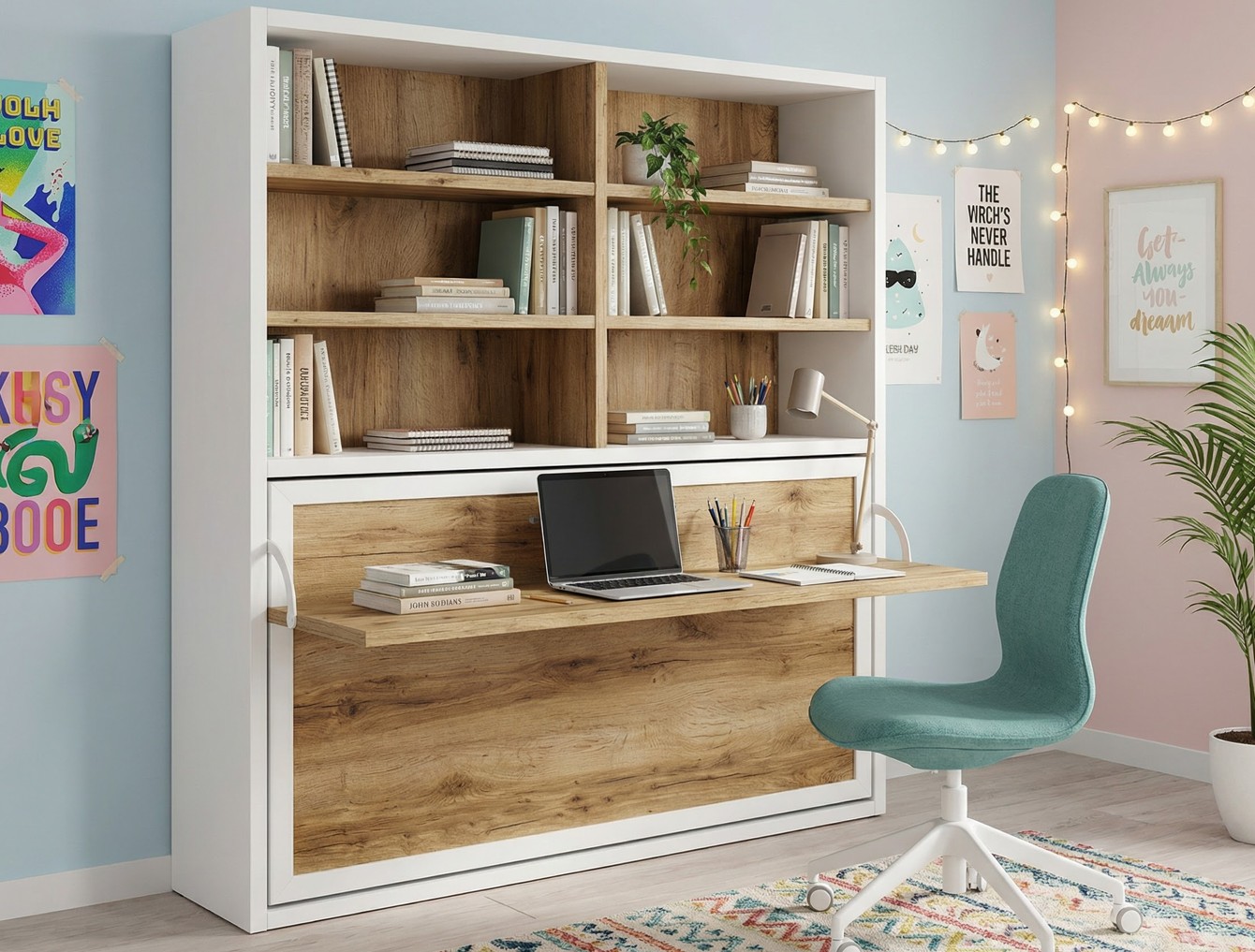 Cama abatible con libreria y escritorio Nova. - Imagen 5