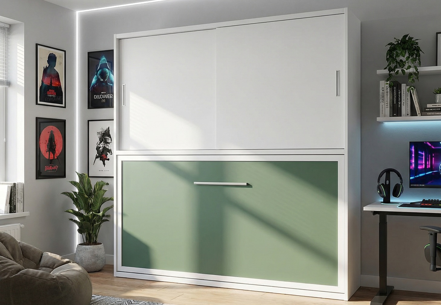 Cama abatible con armario superior Nova.