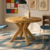 Mesa redonda de comedor moderna en madera con patas centrales