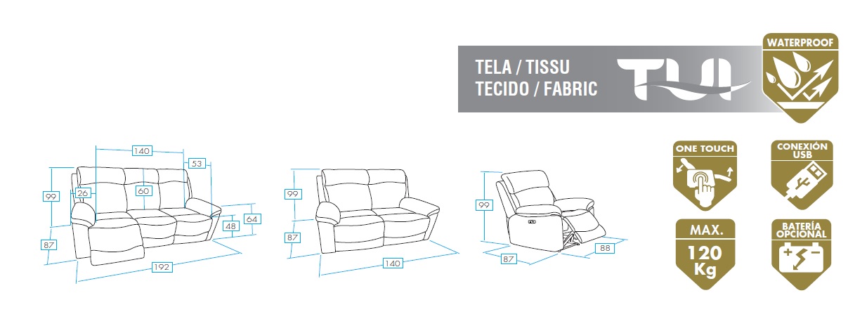 Sofa 3 plazas electrico Tui - Imagen 3
