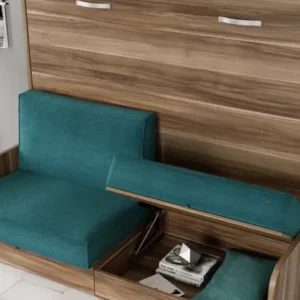 cama abatible con sofá NOVA 135 con arcón de almacenaje abierto