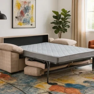 Sofá cama italiano Free abierto con colchón de 140x190 cm en Badalona