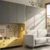 Cama abatible con sofá 150x190 de matrimonio cerrada con sofá gris integrado