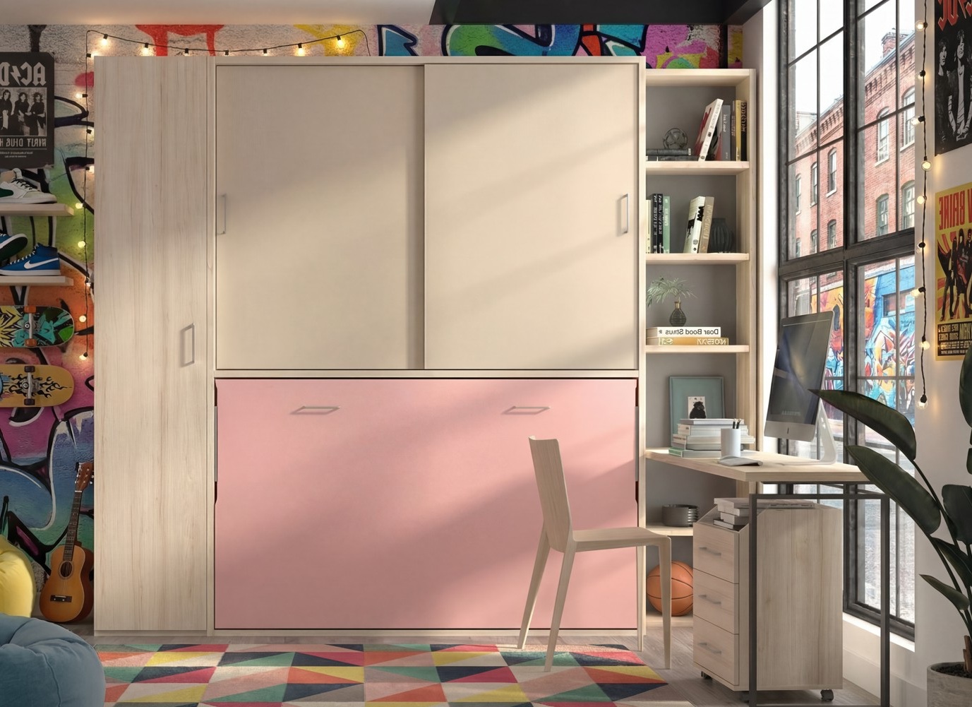 Habitacion con cama abatible y zona estudio - Imagen 2