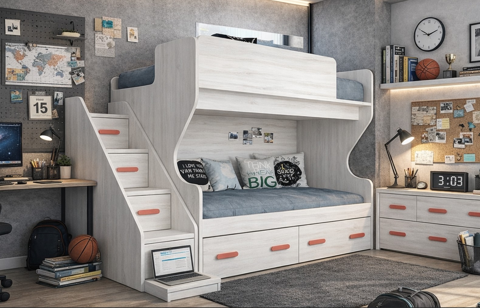 LITERA DE MADERA CON 3 CAJONES Y ESCALERA LIDER 28. - Imagen 5